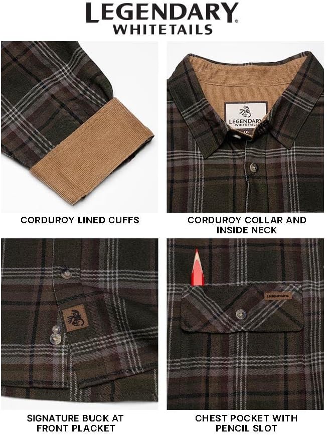 Legendary Whitetails Mens Long Sleeve Button Down 100% Cotton Flannel Shirt