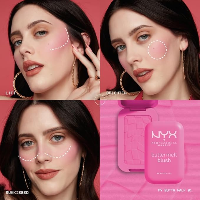 NYX PROFESSIONAL MAKEUP バターメルト パウダーブラッシュ、色あせ・色移りしにくいチーク、最長12時間メイクアップが持続、ヴィーガンフォーミュラ - フォー・ザ・バタ
