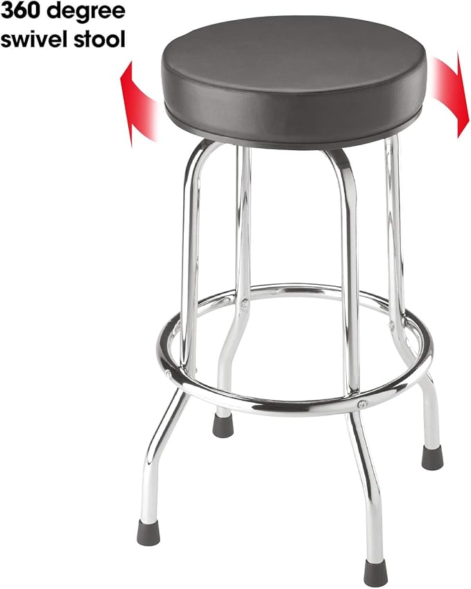 BIG RED Torin Swivel Bar Stool: Padded Garage/Shop Seat with Chrome Plated Legs, Black, 28.74" Tall, 18.5" Diameter
