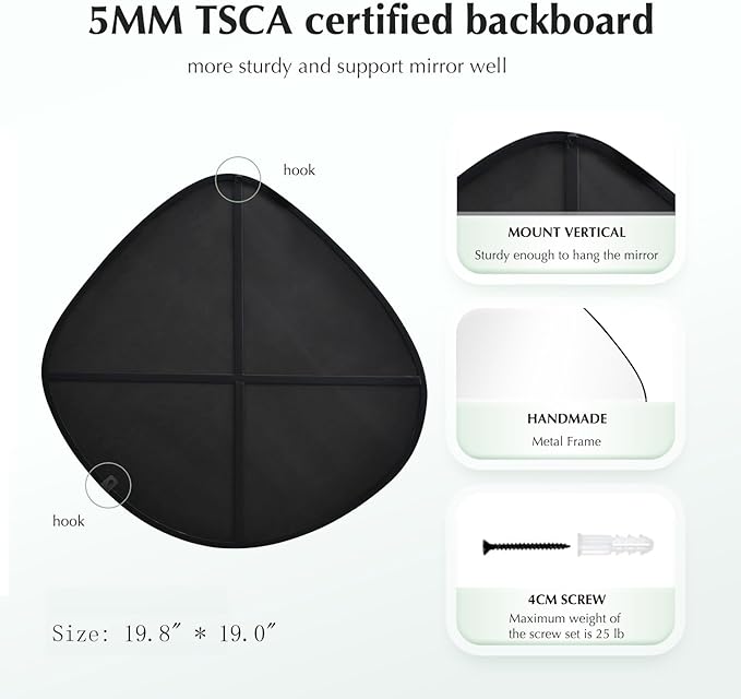 Irregular Wall Mirror Matel Matte Black Framed Wall Mirror for Living Room Bedroom Bathroom Entryway Wall Decor 19.8" L x 19.0" W ELE-005B