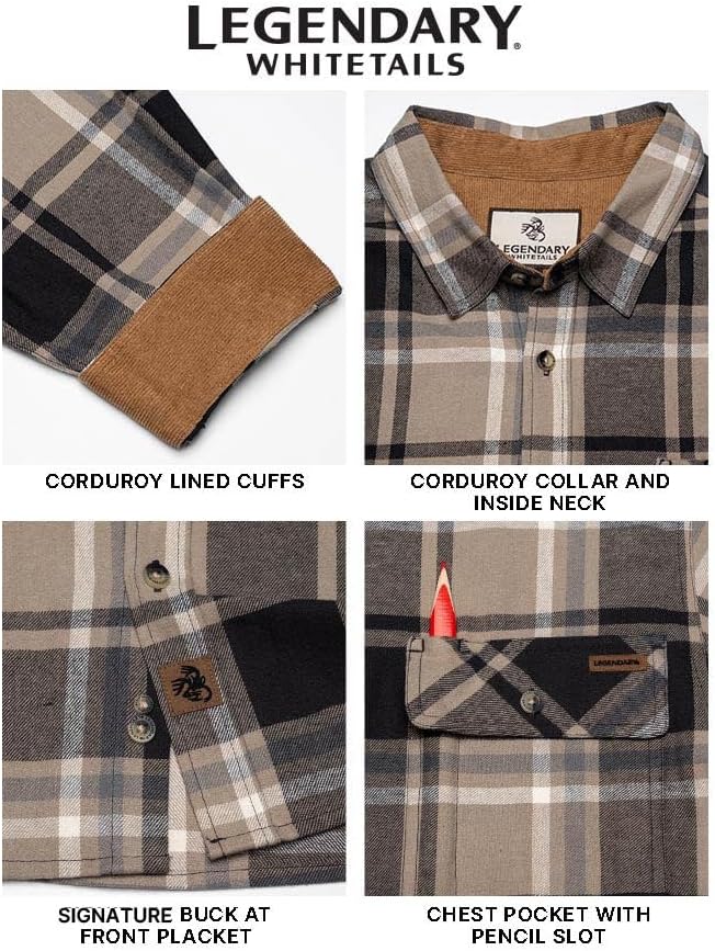 Legendary Whitetails Mens Long Sleeve Button Down 100% Cotton Flannel Shirt