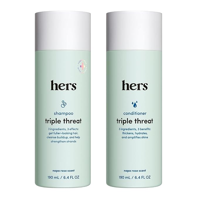 hers トリプルスレット シャンプー＆コンディショナーセット - ビオチン、ノコギリヤシ、パンプキンシードオイル配合 - 髪を太くし潤いを与える - カラーセーフ、パラベンフリー、ヴィーガン処方 - ナパローズの香り - 190mL 2点セット