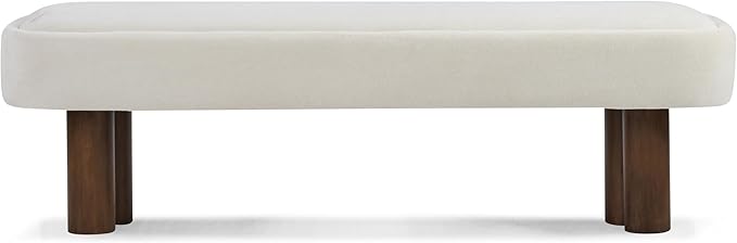Merax 60.04'L Indoor Boucle Dining Bench with Walnut Color Legs, Upholstered Seating for Kitchen, Dining Room and Living Space,250lbs Capacity,Beige