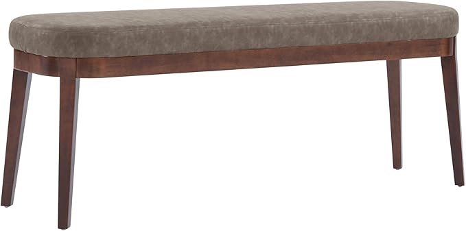 Christopher Knight Home Ella Mid-Century Faux Leather Upholstered Dining Bench, End of Bed Footrest, Entryway/Hallway Seating, Indoor Ottoman Bench with Padded Seat and Solid Wood Leg, Brown