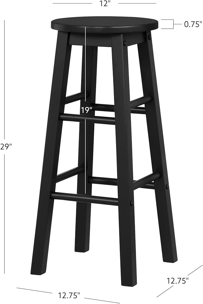 Linon Zeke Black Solid Wood Backless Round Barstool with 29 inch Seat Height