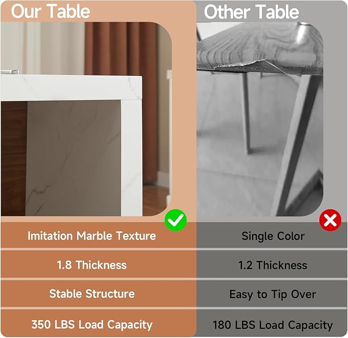 ONBRILL 61 x 31 Inch Whole Board of Tabletop Kitchen Island Table with Storage Space, Power Outlet & LED Lights, Modern Imitation Marble Large Counter Height Dining Table for 4 (White)