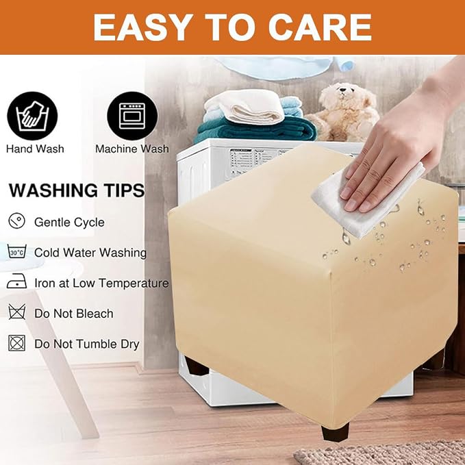 Waterproof Ottoman Cover Square Stretch PU Soft Folding Storage Ottoman Cover with Elastic Bottom Cube Footrest Foot Stool Slipcovers Machine Washable(Small/Beige)