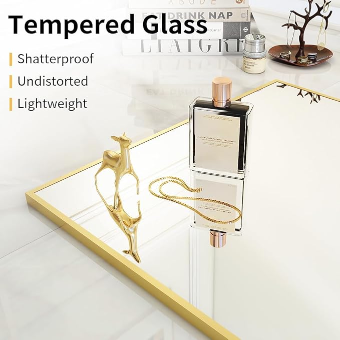 VooBang Mirror Full Length - 21" x 57" Floor Mirror with Stand, Aluminum Alloy Frame Full Body Mirror, Standing Hanging or Leaning Against Wall for Bedroom and Living Room, Gold