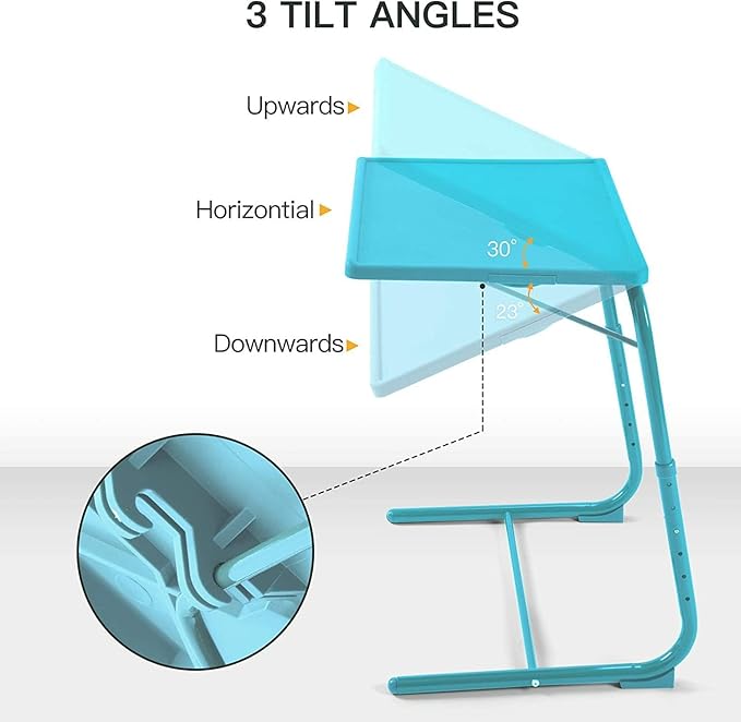 HUANUO Adjustable TV Tray Table - TV Dinner Tray with Cup Holder on Bed & Sofa, Comfortable Folding Table with 6 Height & 3 Tilt Angle Adjustments for Laptop (Azure)