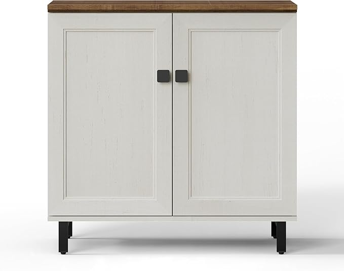 FENSULN Multifunctional Buffet Sideboard Cabinet Farmhouse Modern Storage Cabinet with Adjustable Shelves for Kitchen, Coffee Bar, Living Room, White