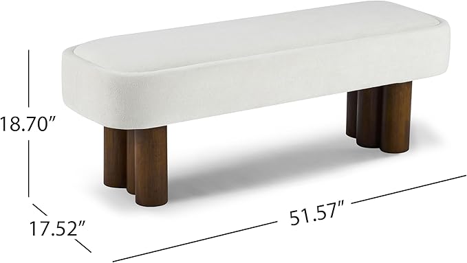 Christopher Knight Home Damas Fabric Upholstered Dining Bench, Wooden Entryway Bench, Long Sofa Footstool for Living Room, Bedroom End of Bed Bench, Milky White+Walnut