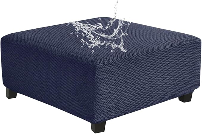 Levoberg Waterproof Square Ottoman Cover Large Square Folding Storage Ottoman Bench Slipcovers Footrest Stool Covers Oversized Ottoman Coffee Table Covers Cube with Elastic Bottom M Navy