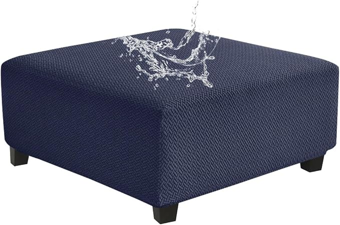 Levoberg Waterproof Square Ottoman Cover Large Square Folding Storage Ottoman Bench Slipcovers Footrest Stool Covers Oversized Ottoman Coffee Table Covers Cube with Elastic Bottom L Navy