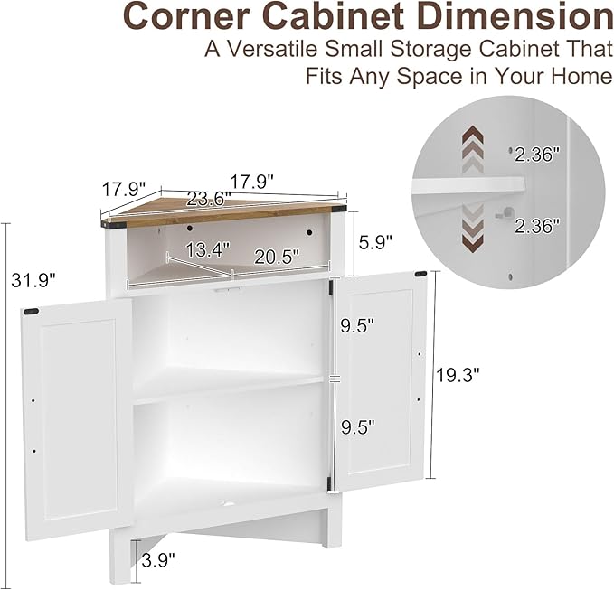 M METERXITY Bathroom Corner Cabinet, Farmhouse Corner Cabinet with Barn Doors, Adjustable Shelf, Small Storage Cabinet Corner for Kitchen, Pantry, Dining, Living, Entryway, Rustic