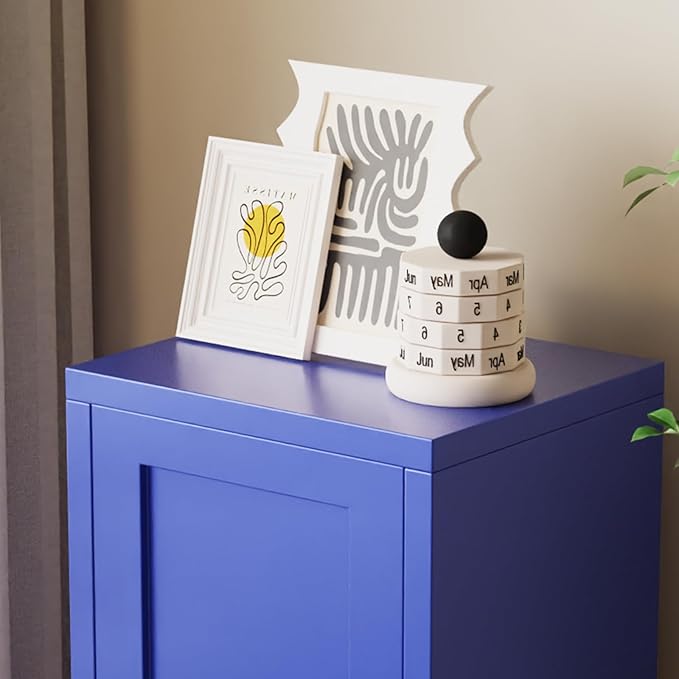 ALBAD Metal Nightstand with Lockable Cabinet, Compact Mini Locker Bedside Table for Kids & Adults, Modern Steel Side Table for Bedroom, Dorm, or Living Room (Blue)