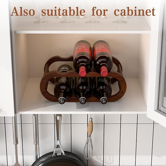 PEKER Wine Rack – Small Countertop Wine Rack & Wine Bottle Holder for Cabinet and Countertop, Stylish Natural Wood Wine Holder Claret