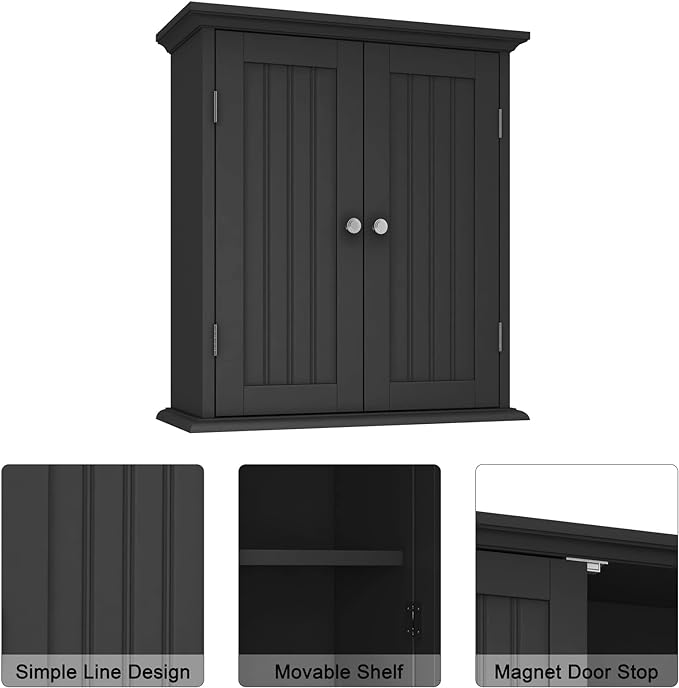 ChooChoo Bathroom Wall Cabinet, Over The Toilet Space Saver Storage Cabinet, Medicine Cabinet with 2 Door and Adjustable Shelves, Cupboard, Black