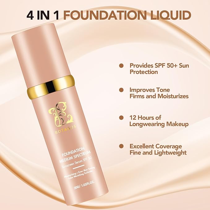 Match Cosmetics Foundation 4 in 1-Medium Spectrum,4 in 1 Cosmetics Foundation Liquid with SPF 50+, Concealer Cosmetic Lightweight Makeup, Longwearing & Waterproof for Makeup