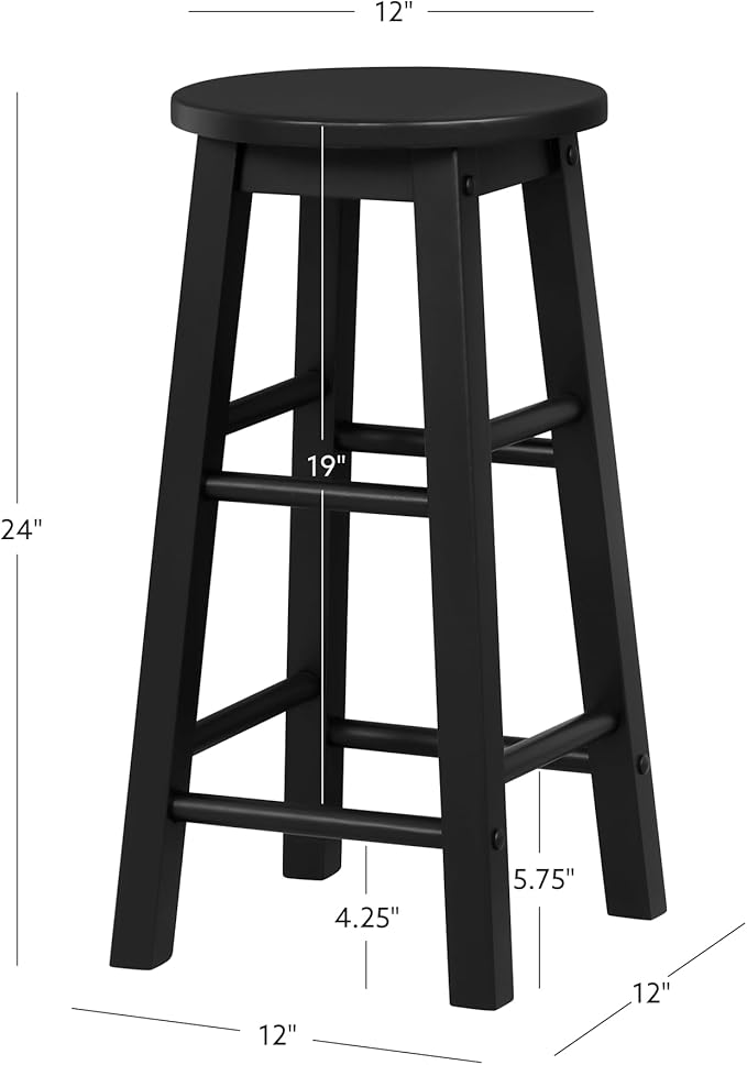 Linon Zeke Black Solid Wood Backless Round Counter Stool with 24 Inch Seat Height