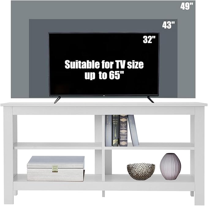 Gyger 43 Inches TV Stand,Mid Century Modern Entertainment Center with 4 Open Shelves Farmhouse TV Media Console Table for Living Room,Bedroom,Television Stand up to 50 Inches(White)