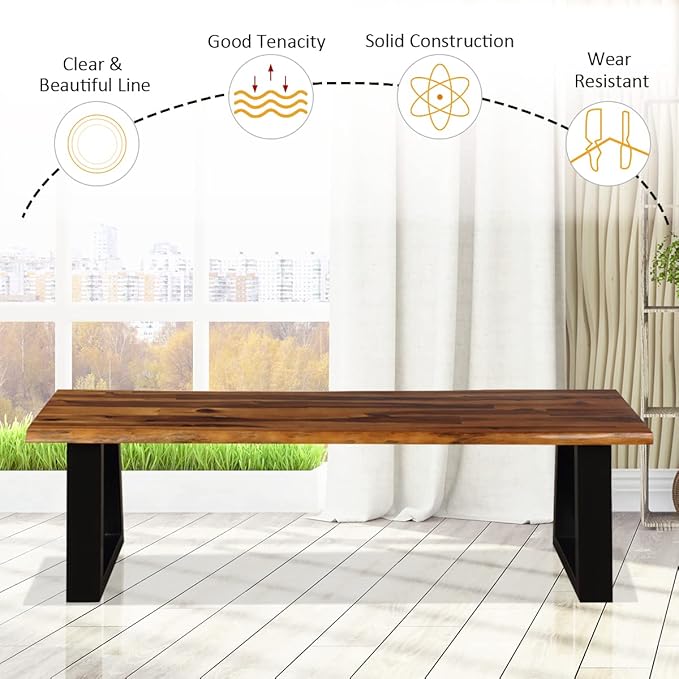 Giantex 57.5" Live Edge Acacia Wood Bnech, 3-Person Backless Outdoor Dining Bench with Metal Legs & Adjustable Foot Pads for Entryway, Balcony, Porch, Backyard, Garden and Poolside (2 Pack)
