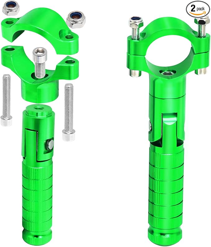 Foot Pegs Non-sliding Footrest Motorcycle Bicycle Folding Foot Pegs 90 Degree Foldable Electric Motorbike Passenger Footrests Rearsets Rear Set Footpegs Foot Rest Pedals (Green)