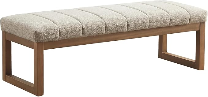 Zihanhome 52.7" Bedroom Bench for End of Bed, Modern Upholstered Teddy Fabric Entryway Bench & Dining Bench, Footrest Stool Bench with Solid Wood Frame for Bedroom, Living Room (Camel)