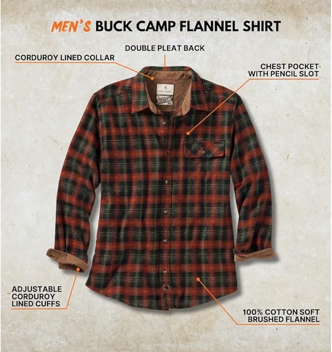 Legendary Whitetails Mens Long Sleeve Button Down 100% Cotton Flannel Shirt