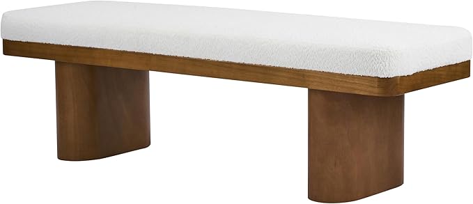 Christopher Knight Home 55" Chenille Upholstered Bench with Solid Rubber Wood Legs, Modern Farmhouse Bedroom Bench, Padded Entryway Bench Seat, Dining Bench for Living Room End of Bed, Beige