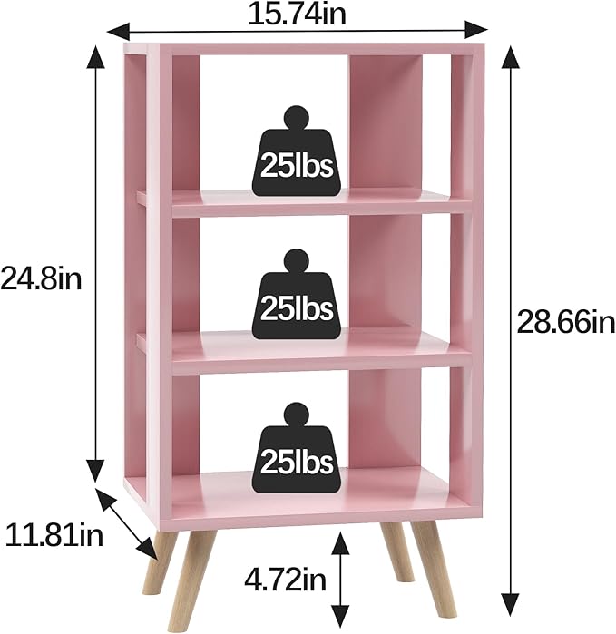 Aenuert Night Stand, Pink Nightstand, Modern End Table with Open Storage, 3-Tier Wooden Bedside Table for Small Space, Living Room, Bedroom