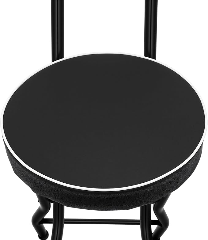 Folding Bar Stool with Back & Footrest, 38.5 in Tall Foldable Stool, Portable Stools, Counter Height Foldable Stools Chairs Seat Padded Collapsible Stool for Adults Kitchen Island, Set of 2, Black