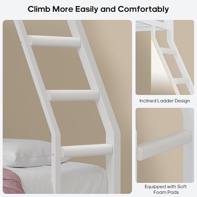 BTHFST Bunk Bed Twin Over Twin with 4 Storage Drawers & Shelves & Bedside Caddy, Twin Bunk Beds with Charging Station & LED Lights, Metal Loft Bed with Safety Guardrail & Angled Ladder for Kids, White