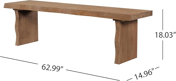 Merax 62.9" Solid Pine Dining Bench with Sculpted Legs – Rustic 3-Person Seating for Kitchen, Dining Room & Entryway – Heavy Duty 350lbs Capacity, Natural Wood Finish