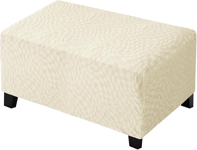 ZNSAYOTX 2026 Rectangle Ottoman Cover (L:35"-45") Super Stretch Soft Footrest Slipcover Form Fit, Universal Folding Foot Stool Covers with Non-Slip Elastic Band, Fashion Jacquard Texture, Beige