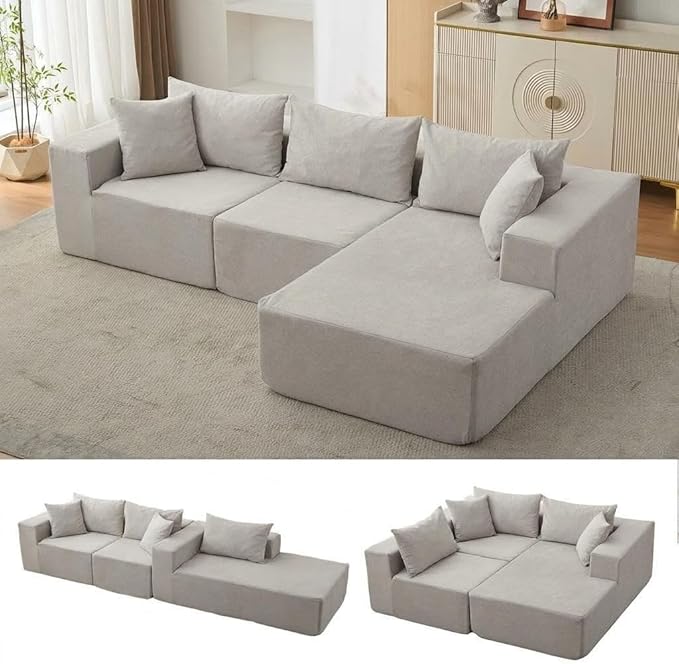 Garvee 108" Modular Sectional Sofa,Cloud Couch Sectional with Right Chaise | Fluffy Compressed l Shaped Sofa for Living Room | Boneless Couch & Sofa Bed Design,No Assembly Required, Beige