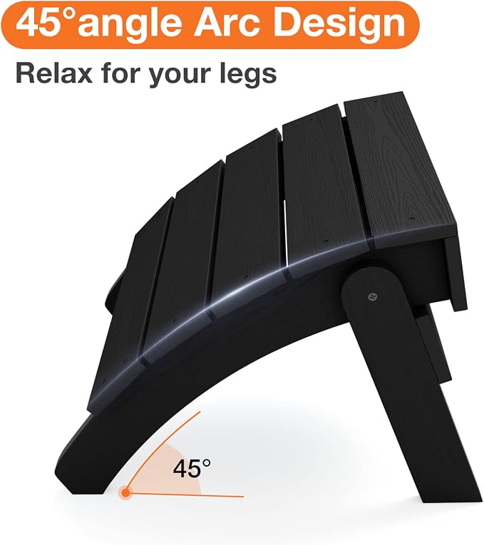 YEFU Adirondack Ottoman, Patio Foot Rest, Adirondack Foot Rest, Folding Adirondack Footstool, Weather Resistant for Adirondack Chair, Widely Used for Outdoor, Porch, Backyard, Garden, Fire Pits-Black
