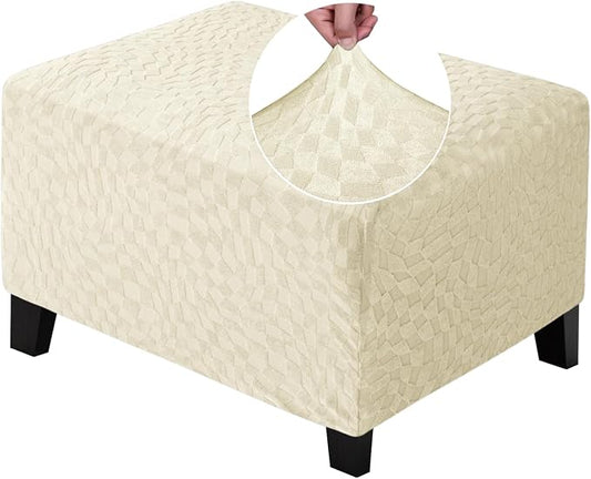 ZNSAYOTX 2026 Rectangle Ottoman Cover (L:28"-34") Super Stretch Soft Footrest Slipcover Form Fit, Universal Folding Foot Stool Covers with Non-Slip Elastic Band, Fashion Jacquard Texture, Beige