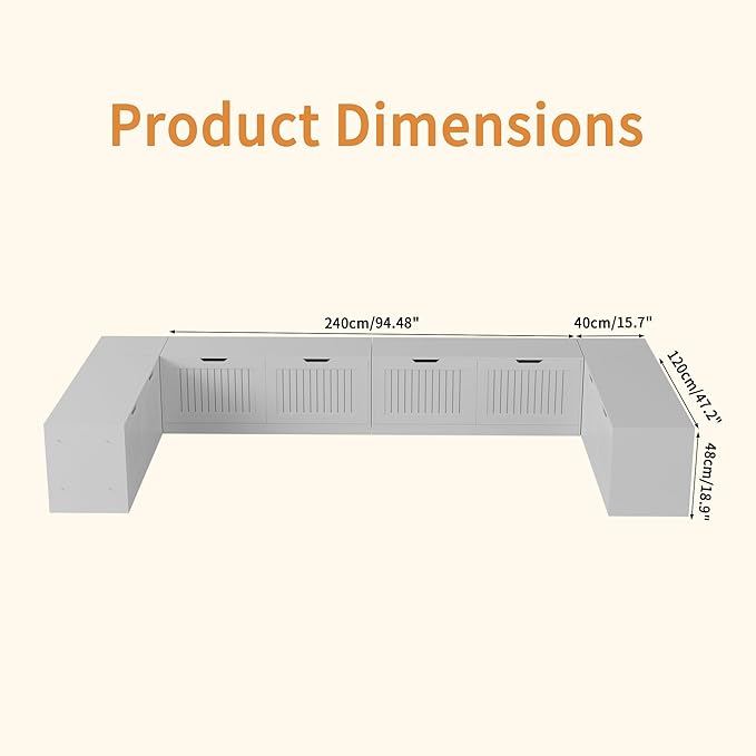 L-Shaped Bench with Storage, 2-in-1 Modular Corner Bench, Breakfast Nook Bench with Hidden Flip Top Storage, Seats 7-8 People for Dining Room & Small Kitchen