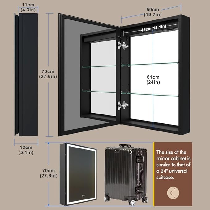 KWW LED Lighted Bathroom Medicine Cabinet with Backlit Panel, Sockets & USBs. Anti-Fog, Dimmable, 3 Color Light Makeup Mirror, Easy to Install, Wall Mounted (Inner Glow-Left hinge-20 * 28)