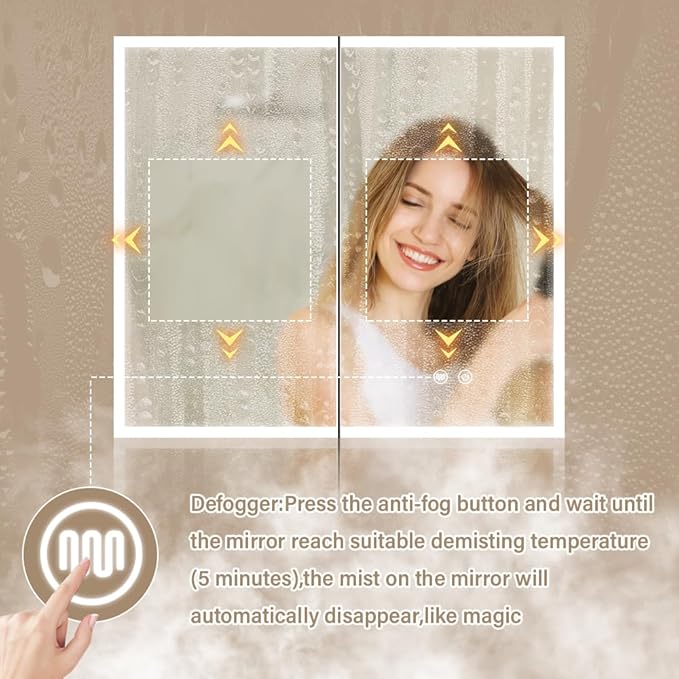 LED Medicine Cabinet with Light,36×32inch,Recess Mirror Cabinet for Bathroom,3 Color,Dimmable,Demister,Detachable Side Plate,Recess Mount or Surface Mount