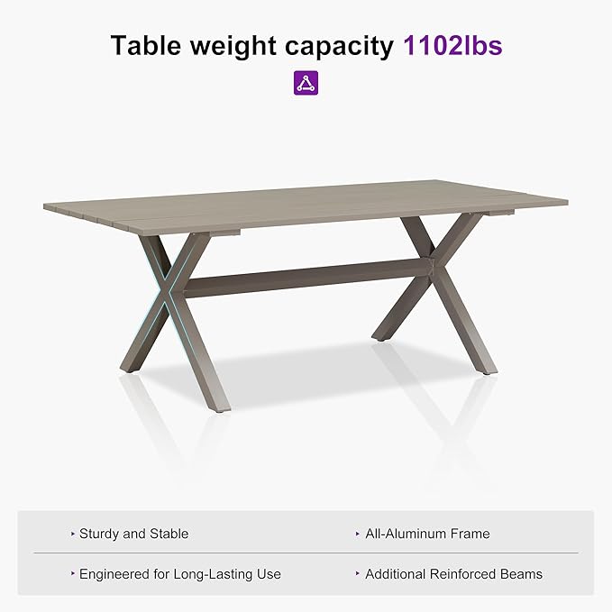 PURPLE LEAF Outdoor Dining Set with Waterproof Furniture Cover 9-Piece All-Weather Patio Set for 8 with Champagne Aluminum Table Rope Weave Chairs and Cushions, Champagne