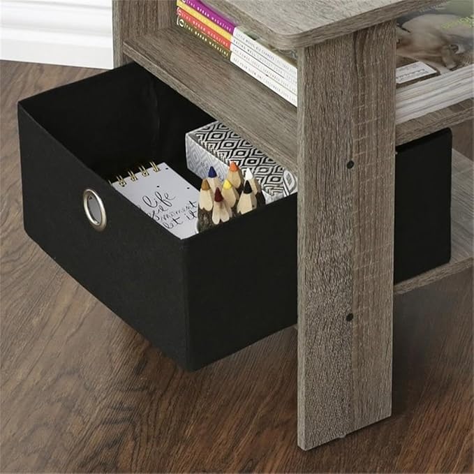 Furinno Andrey Set of 2 End Table / Side Table / Night Stand / Bedside Table with Bin Drawer, French Oak Grey