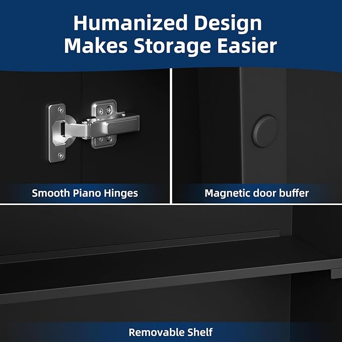 Bathroom Medicine Cabinet with Mirror 16 x 24 Inch, Black Medicine Cabinet Recessed or Surface Wall-Mounted, Mirrored Cabinets with 2 Adjustable Shelves for Bathroom Vanity
