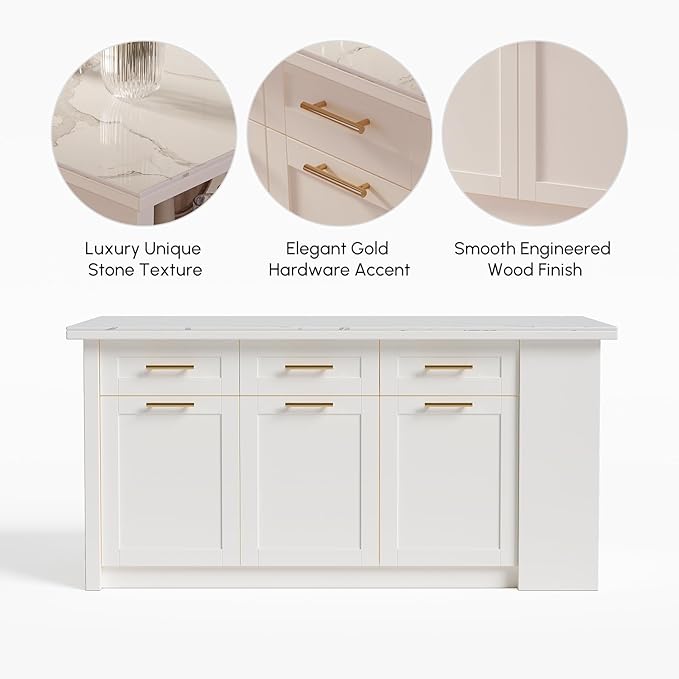 homary 71" White Kitchen Island with Storage Large Kitchen Cabinet with Drawers & Sintered Stone Top Island Table for Dining Room