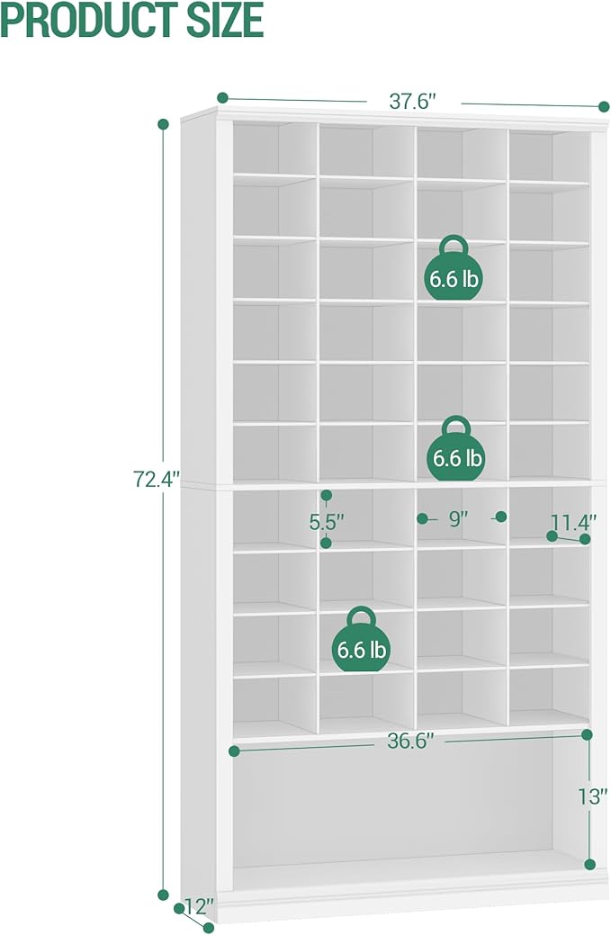 Hzuaneri 11 Tiers Shoe Storage Cabinet, Tall Shoes Cabinet with Cubby, Freestanding Wooden Shoe Organizer, 40-44 Pairs, Shoes Cubby Organizer for Entryway, Bedroom, White SR59303X