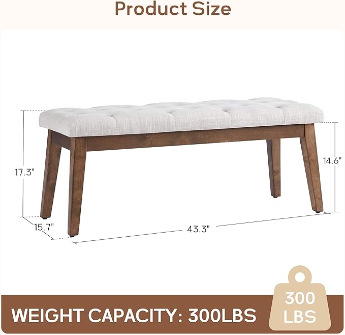 HUIMO Bedroom Bench for End of Bed, Upholstered Dining Seat for Kitchen, Button-Tufted Ottoman Bench for Entryway and Living Room (Beige)