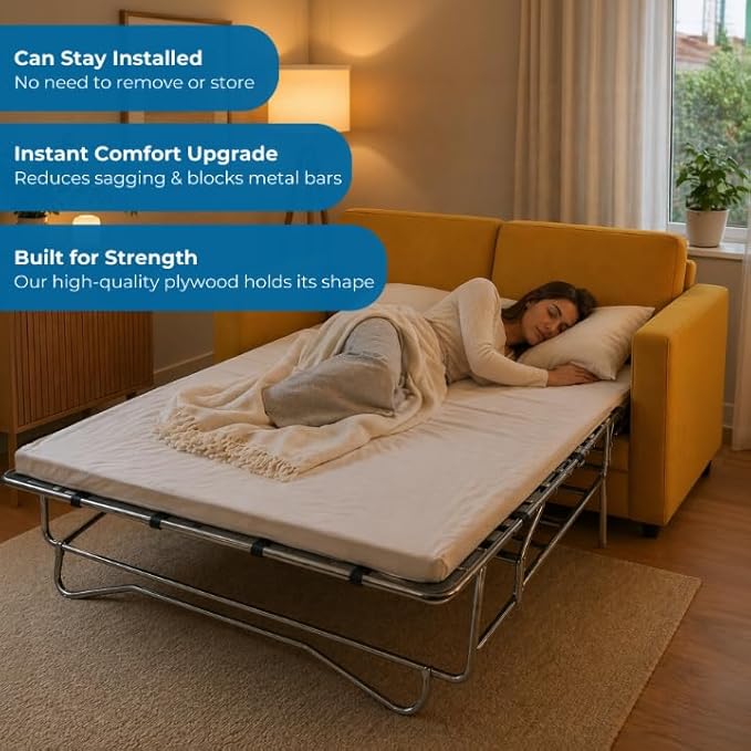 Meliusly Sleeper Sofa Support Board Twin Size (35x64) Permanently Installed Wood Sofa Bed Board for Pull Out Couch, Folds with Frame, Under Mattress Bar Shield, Sofa Bed Support, Folding Bed Board