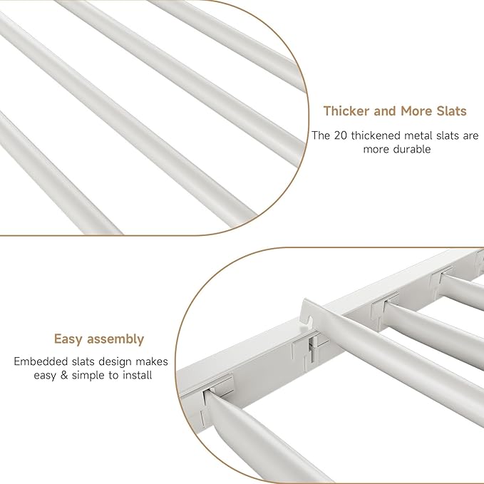 Bunk Bed Twin Over Twin, Metal Bunk Beds with Power Outlets & Desk, Heavy-Duty Bunkbeds Frame with Safety Guardrail & Ladders, Upper Bed with Storage Rack, No Box Spring Needed, for Juniors, White
