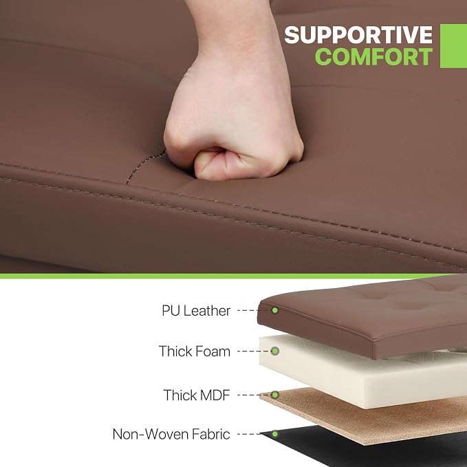 Magshion Folding Ottoman Cube, 15 x 15 x 15 Inches PU Leather Footrest Stool, Small Square Ottoman with Hidden 42L Storage for Entryway, Living Room, Dorm, Bedroom, Brown