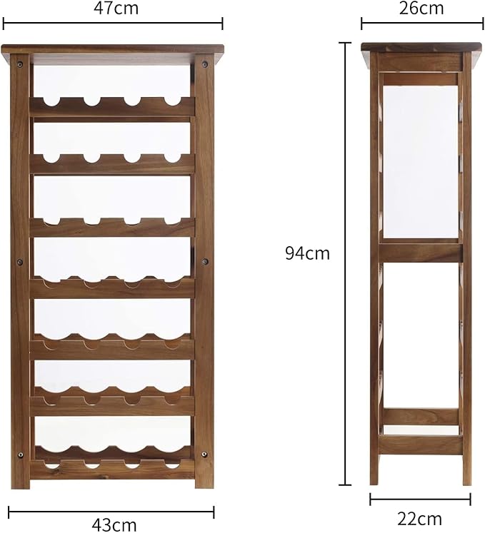 Everous Wine Rack Wood Floor Standing 28 Bottles - 7 Tier Wooden Wine Holder Storage Organizer for Kitchen, Pantry, Wine Cellar, Bar - Freestanding Display Rack Natural Acacia - Sustainable Home Decor